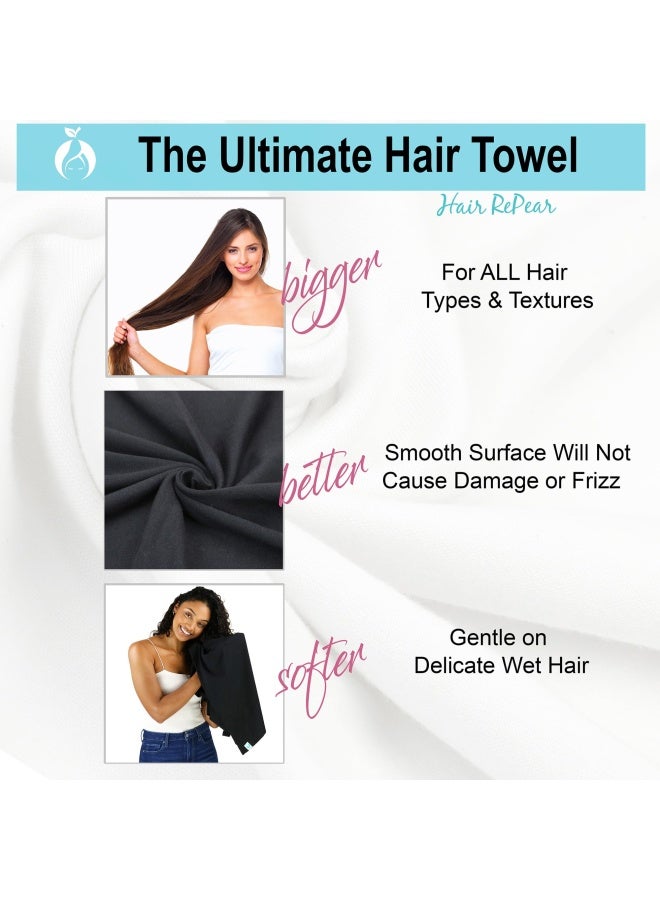 50Cm X 110Cm  Black  - Hair Repear Ultimate Hair Towel For Long Hair - Anti Frizz Premium Cotton Product To Enhance Healthy Natural Hair Perfect For Plopping Wrapping Scrunching Straight Wavy Or ...