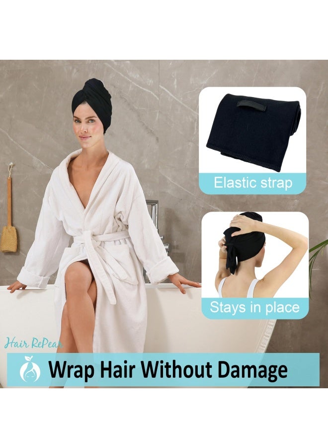 50Cm X 110Cm  Black  - Hair Repear Ultimate Hair Towel For Long Hair - Anti Frizz Premium Cotton Product To Enhance Healthy Natural Hair Perfect For Plopping Wrapping Scrunching Straight Wavy Or ...