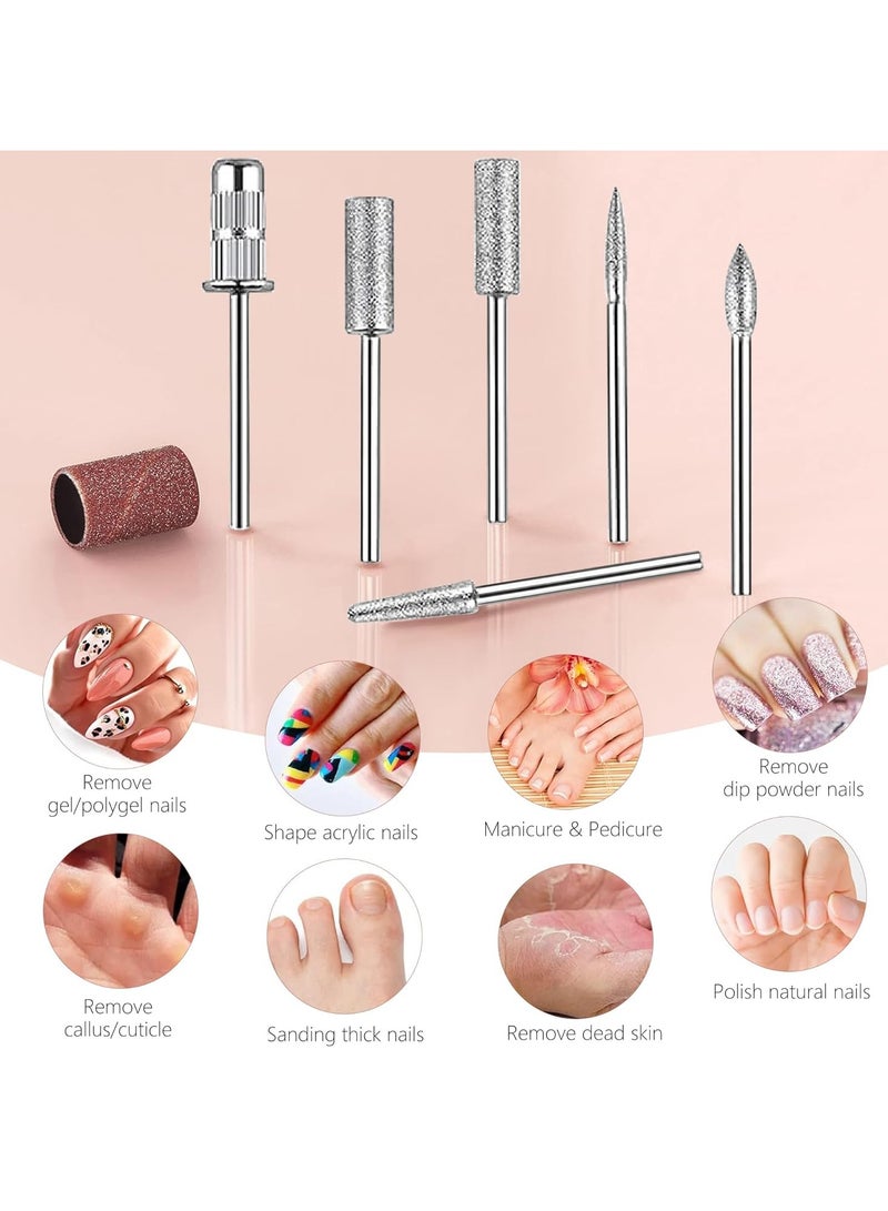 Professional Nail Drill 35000 RPM Electric Rechargeable Acrylic Gel Grinder Tool with 6 Metal Nail Drill Bits Acrylic Gel Nail DIY Manicure Pedicure Tools for Manicure Pedicure Carve Polish