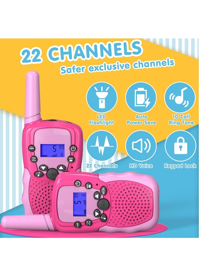 Toys for 3-12 Year Old Boys Girls, Walkie Talkies for Kids 22 Channels 2 Way Radio Toy with Backlit LCD Flashlight, 3 Miles Range for Outside, Camping, Hiking (Pink)