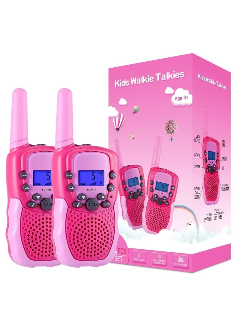 Toys for 3-12 Year Old Boys Girls, Walkie Talkies for Kids 22 Channels 2 Way Radio Toy with Backlit LCD Flashlight, 3 Miles Range for Outside, Camping, Hiking (Pink)