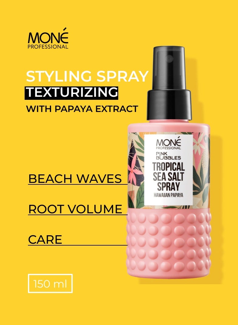 TROPICAL SEA SALT SPRAY - texturizing sea salt spray with hawaiian papaya extract for creating surf curls, quick styling, buns, tool-compatible, adds natural volume and flexible hold while enhancing curl shape, papaya extract provides conditioning and eliminates unwanted frizz, 150ml