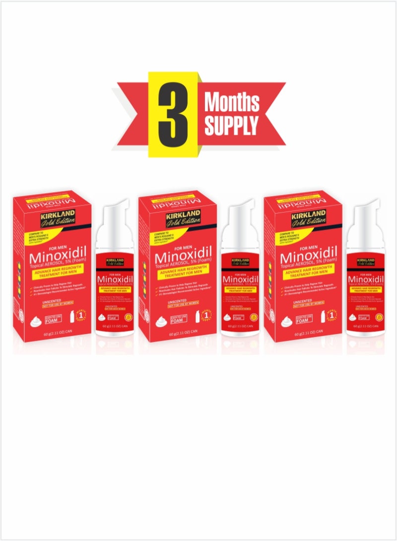 Minoxidil Gold Edition Foam - Premium Solution for Hair Loss and Healthy Growth - 3pcs