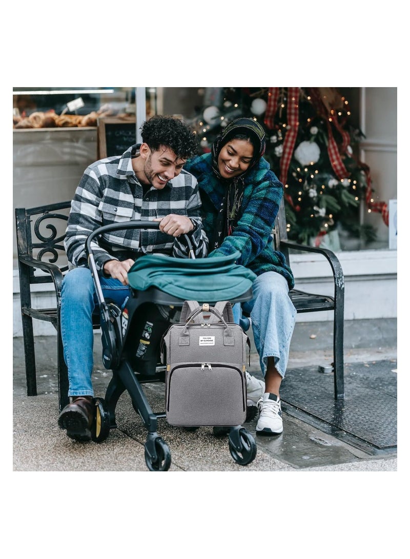 Multifunctional Diaper Bag Backpack for Moms and Dads, Waterproof Travel Baby Changing Bag, Essential Newborn Gift, Versatile Baby Changing Station (Grey) - 1 Pack