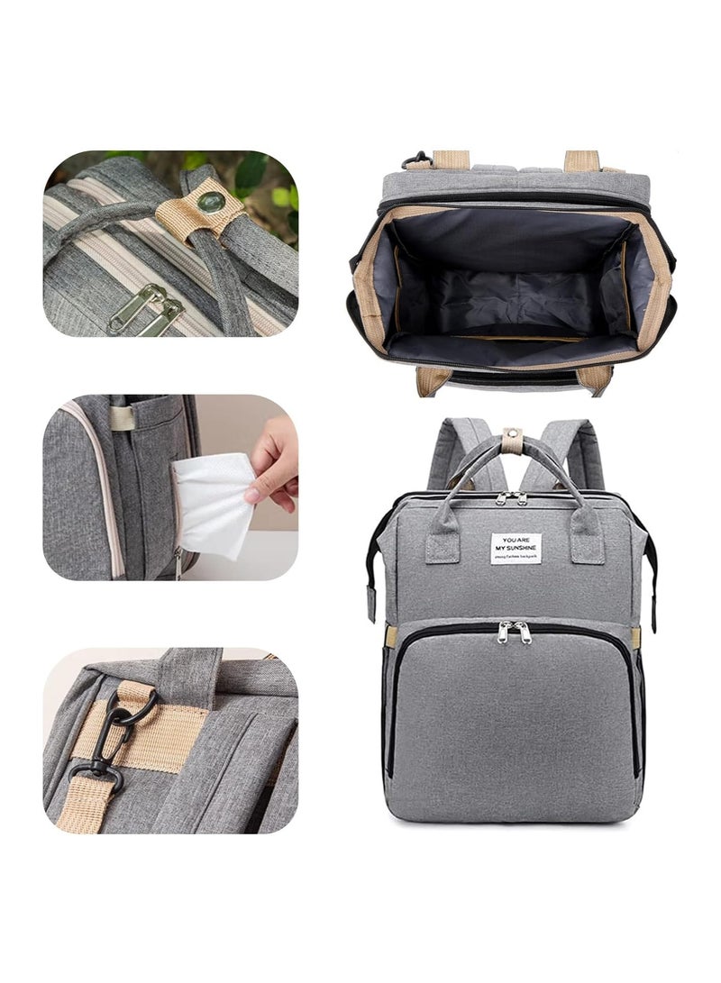 Multifunctional Diaper Bag Backpack for Moms and Dads, Waterproof Travel Baby Changing Bag, Essential Newborn Gift, Versatile Baby Changing Station (Grey) - 1 Pack