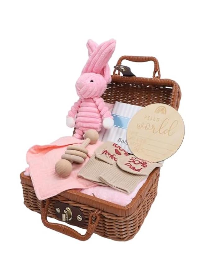 Baby Gift Basket, Wooden Rattle Bath Towel, Baby Gift Set, Funny Bibs, Convenient Greeting Card ()