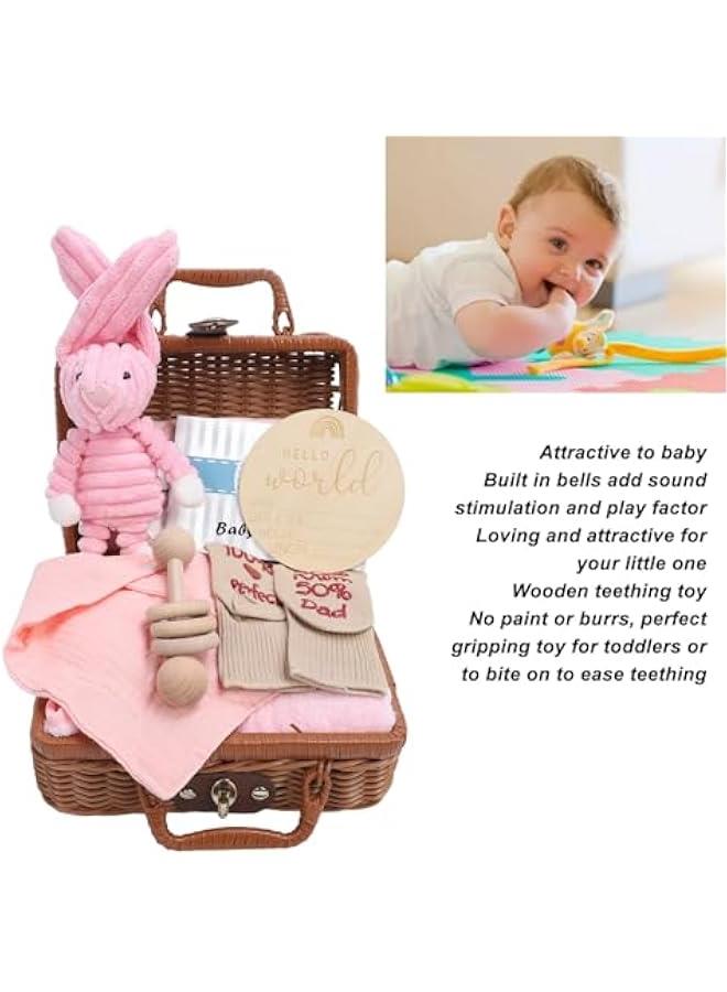 Baby Gift Basket, Wooden Rattle Bath Towel, Baby Gift Set, Funny Bibs, Convenient Greeting Card ()