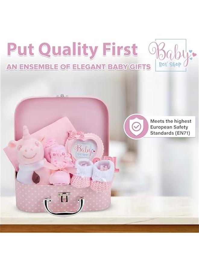 New Baby Girl Gifts - Includes 7 Newborn Girl Essentials for Newborn Baby Girl, Ideal Baby Shower Gifts for Girls Newborn and Christenings - Baby Girl Newborn Essentials Gift Basket