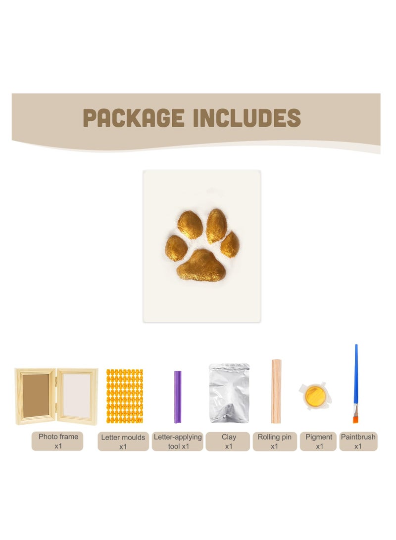 Pet Paw Print Kit with Picture Frame and Imprint Clay, Keepsake for Dogs and Cats, Memorial Display for Pets, Double-Hinged Photo Frame, Soft Moulding Clay, Natural Material.