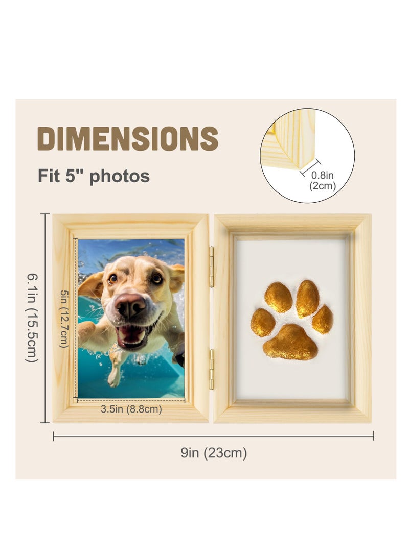 Pet Paw Print Kit with Picture Frame and Imprint Clay, Keepsake for Dogs and Cats, Memorial Display for Pets, Double-Hinged Photo Frame, Soft Moulding Clay, Natural Material.