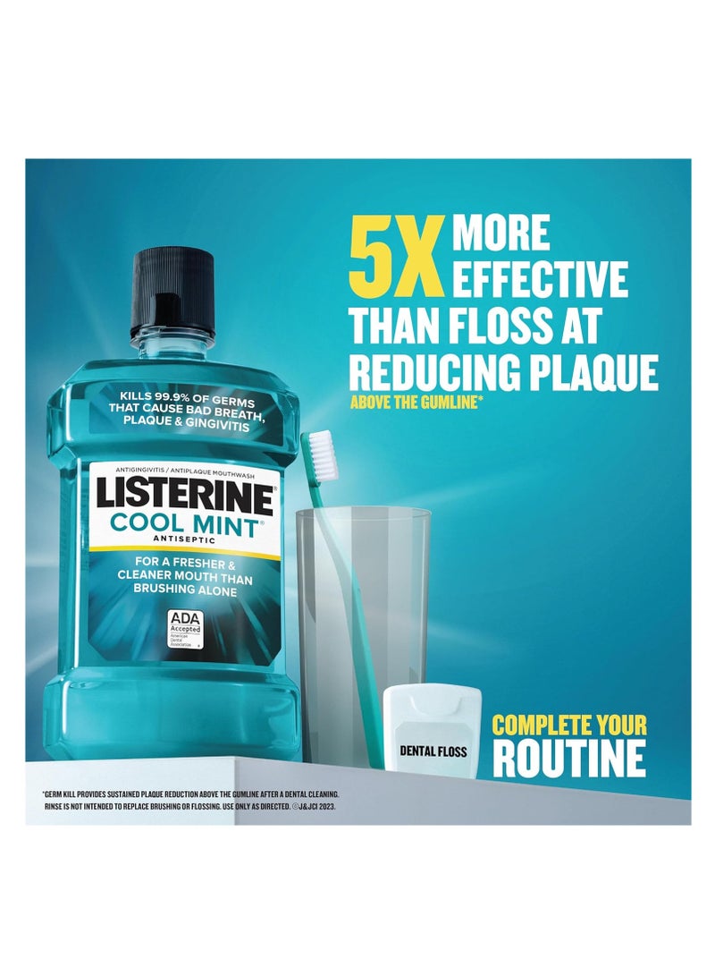 Listerine Cool Mint Antiseptic Mouthwash, Daily Oral Rinse Kills 99% of Germs that Cause Bad Breath, Plaque and Gingivitis for a Fresher, Cleaner Mouth, Cool Mint Flavor, 1.5 L