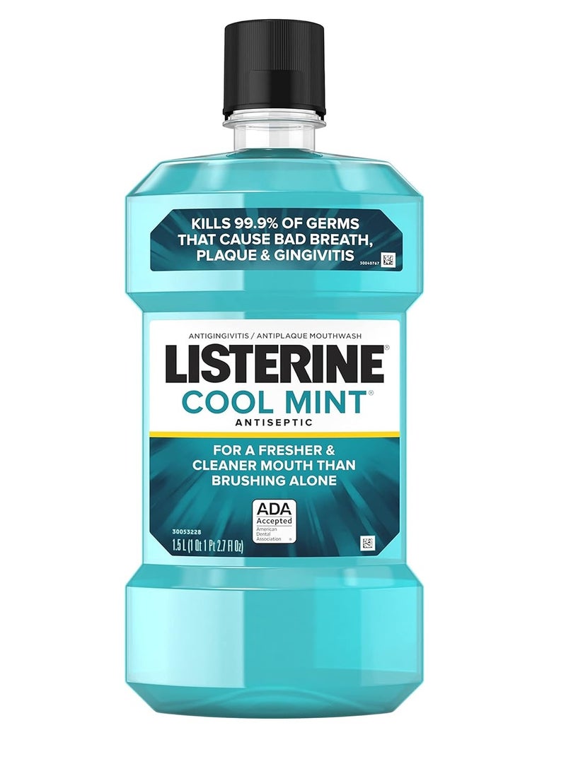 Listerine Cool Mint Antiseptic Mouthwash, Daily Oral Rinse Kills 99% of Germs that Cause Bad Breath, Plaque and Gingivitis for a Fresher, Cleaner Mouth, Cool Mint Flavor, 1.5 L