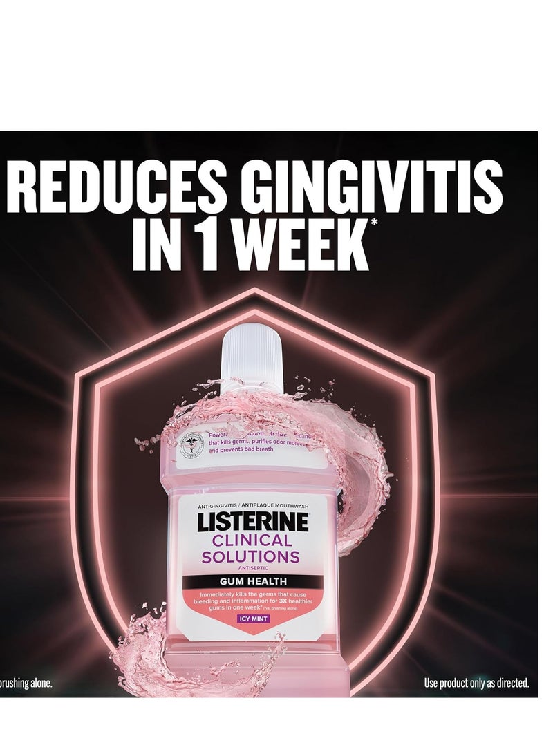 Listerine Clinical Solutions Gum Health Antiseptic Mouthwash, Antigingivitis & Antiplaque Oral Rinse Helps Prevent Buildup & Immediately Kills Germs for Healthier Gums, ICY Mint, 500 mL