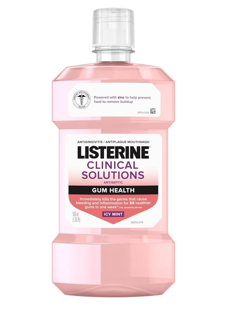 Listerine Clinical Solutions Gum Health Antiseptic Mouthwash, Antigingivitis & Antiplaque Oral Rinse Helps Prevent Buildup & Immediately Kills Germs for Healthier Gums, ICY Mint, 500 mL