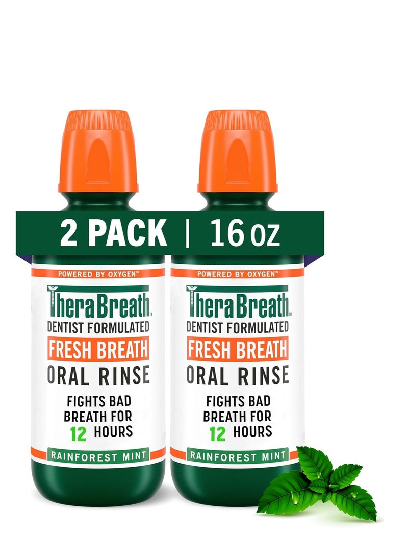 TheraBreath Fresh Breath Mouthwash, Rainforest Mint, Alcohol-Free, 16 Fl Oz (2-Pack)