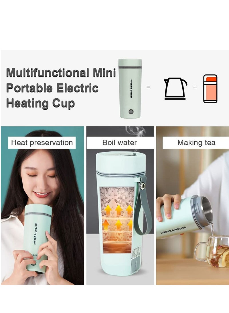 Portable Electric Kettle Stainless Steel Liner Travel Electric Cup Home Mini Heating Teapot Fast Cooking Single Cup Water Heater 350ml Hot Water Bottle (light Green)