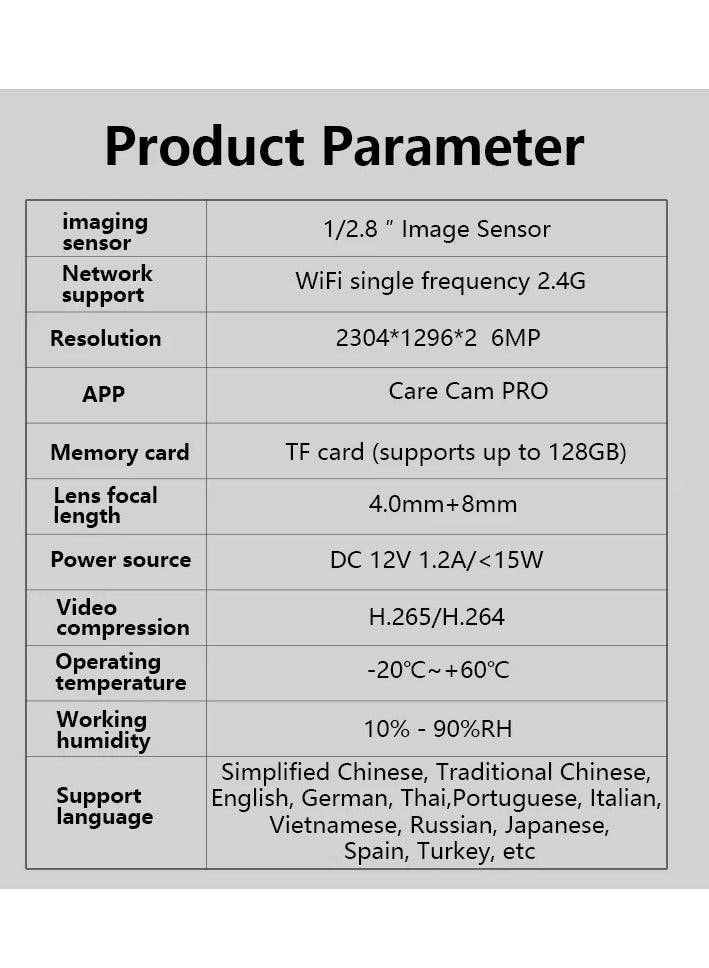Home outdoor AI intelligent wifi, binocular 10x zoom, 6MP high-definition night vision, mobile phone remote monitoring, dual cam