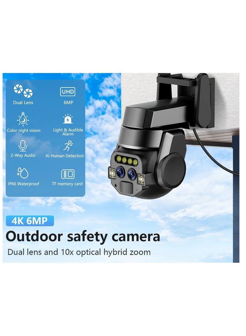 Home outdoor AI intelligent wifi, binocular 10x zoom, 6MP high-definition night vision, mobile phone remote monitoring, dual cam