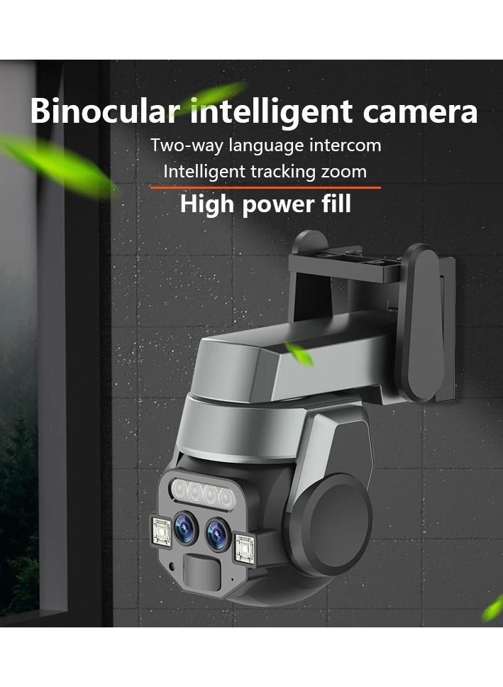 Home outdoor AI intelligent wifi, binocular 10x zoom, 6MP high-definition night vision, mobile phone remote monitoring, dual cam