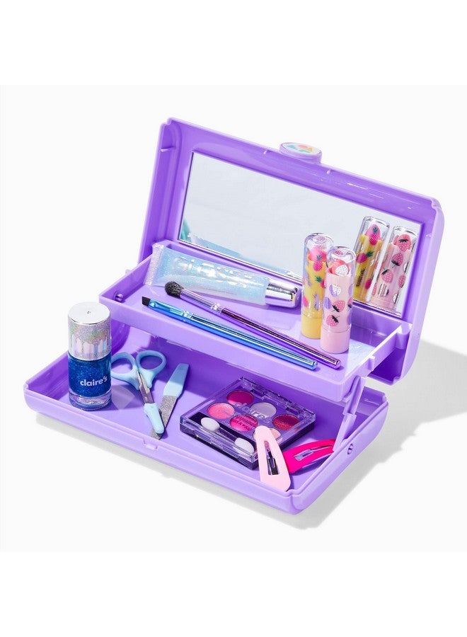 Exclusive Caboodles Makeup Travel Case With Large Builtin Mirror Mint Autoopen Tray Snaptight Lid Ideal For Quick Touch Ups On The Go Purple 8 X 2 X 5