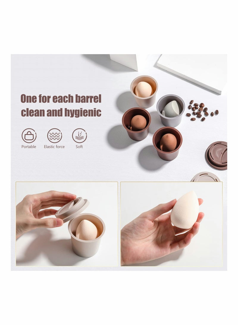 4 Pcs Makeup Sponge Set for Flawless Foundation Blending, Multi-colored Beauty Sponges for Liquid, Cream & Powder, Includes Coffee Cup Package