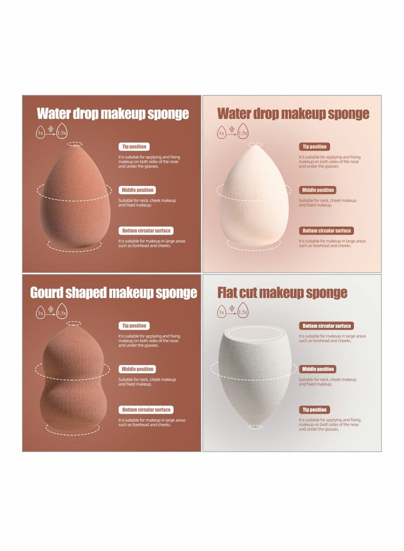 4 Pcs Makeup Sponge Set for Flawless Foundation Blending, Multi-colored Beauty Sponges for Liquid, Cream & Powder, Includes Coffee Cup Package