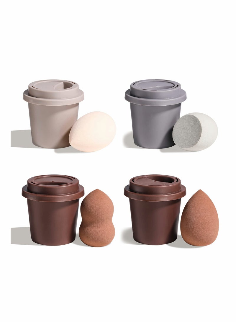 4 Pcs Makeup Sponge Set for Flawless Foundation Blending, Multi-colored Beauty Sponges for Liquid, Cream & Powder, Includes Coffee Cup Package