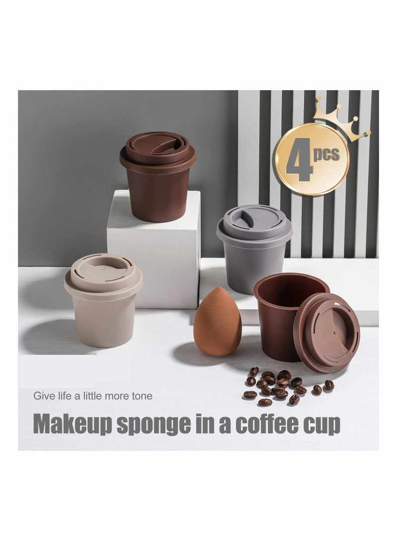 4 Pcs Makeup Sponge Set for Flawless Foundation Blending, Multi-colored Beauty Sponges for Liquid, Cream & Powder, Includes Coffee Cup Package
