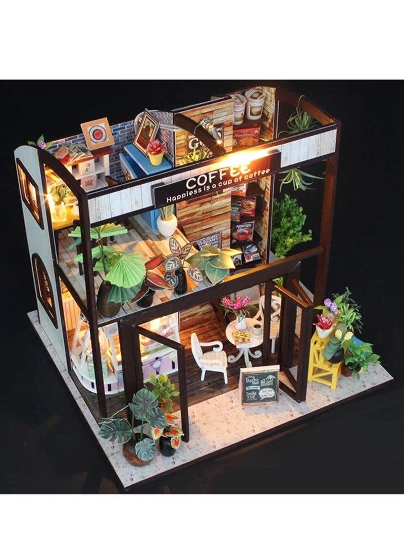 DIY Miniature Dollhouse Kit with Furniture, Dust-Proof Design, and Music Movement - Creative Coffee Room Gift Idea for Valentine's Day.