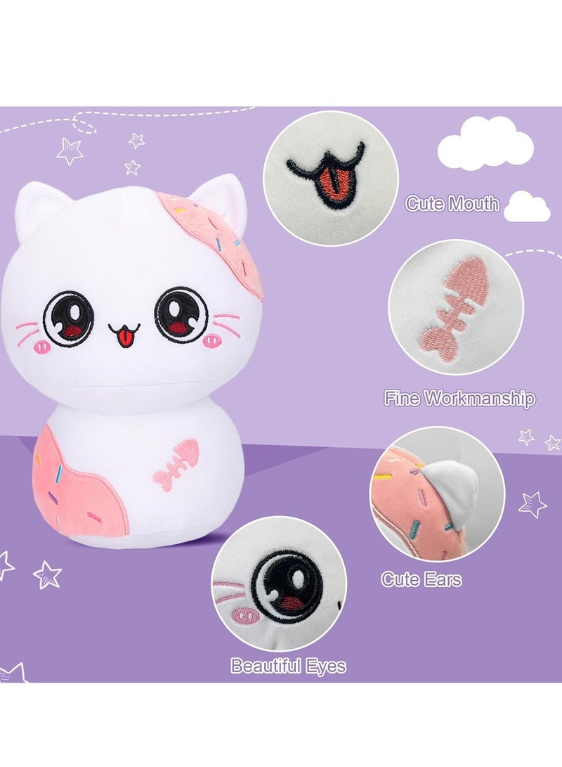 20cm White Pink Plush Stuffed Animal Pillow Soft Hugging Toy, Kawaii Kitten Plushies for Girls Baby Kids