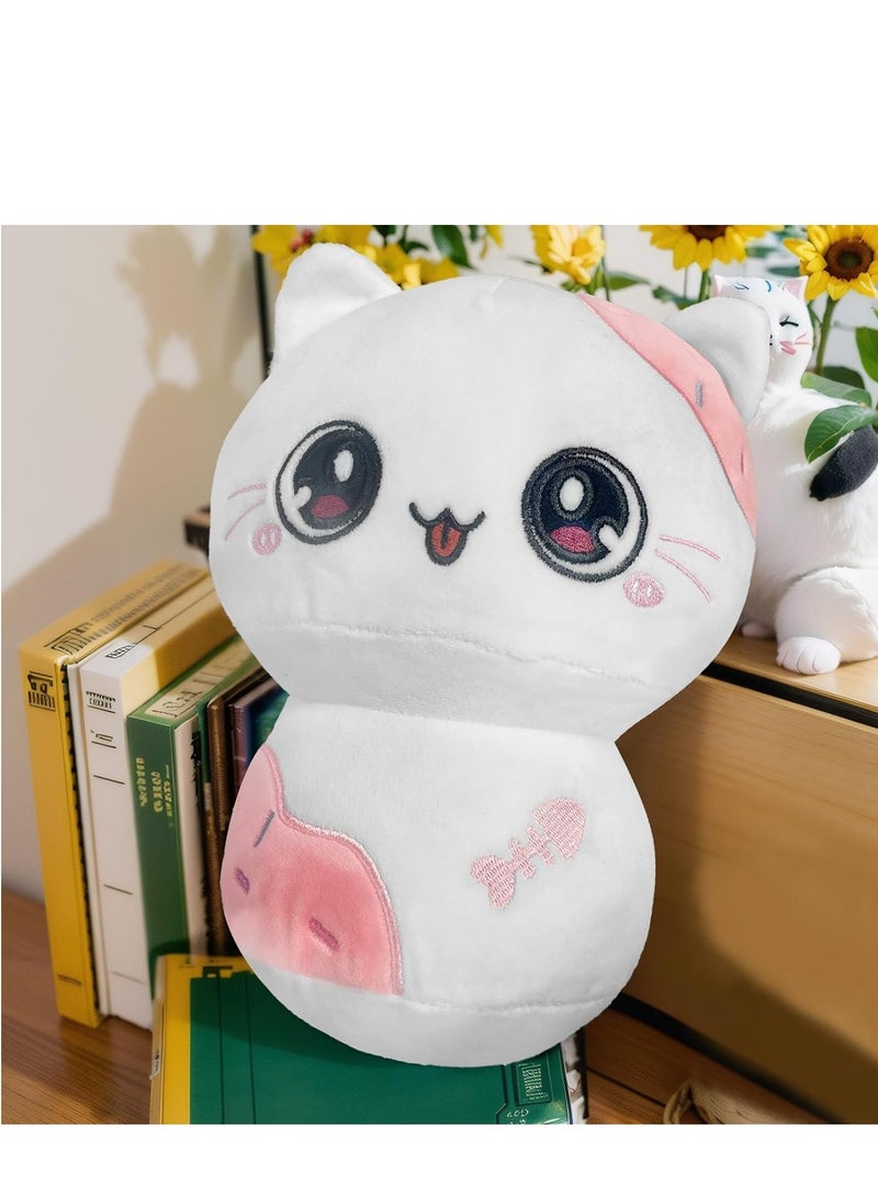 20cm White Pink Plush Stuffed Animal Pillow Soft Hugging Toy, Kawaii Kitten Plushies for Girls Baby Kids