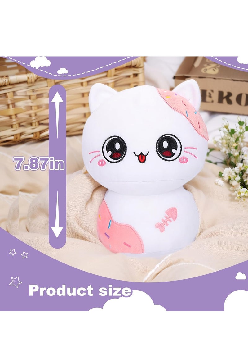 20cm White Pink Plush Stuffed Animal Pillow Soft Hugging Toy, Kawaii Kitten Plushies for Girls Baby Kids