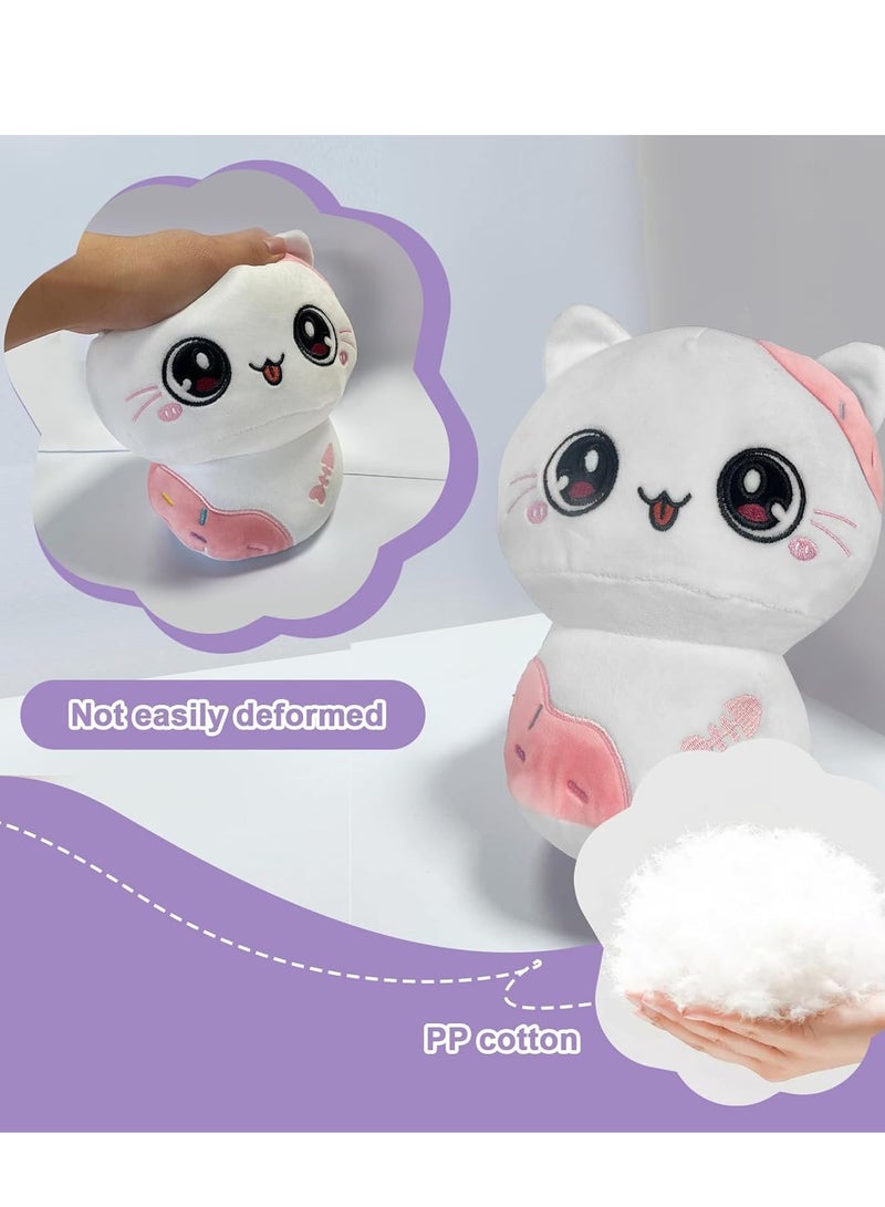 20cm White Pink Plush Stuffed Animal Pillow Soft Hugging Toy, Kawaii Kitten Plushies for Girls Baby Kids