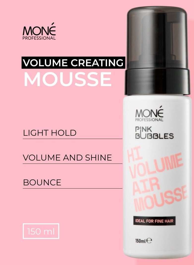 HI VOLUME AIR MOUSSE - root volume mousse with a delicate texture for root lift, hair thickening, and care, smooths hair cuticle, volume achieved through added density and hold, perfect for thin and damaged hair, perfumed with sweet vanilla scent (whipped cream, vanilla custard, chestnut, cashmere wood, pink pepper), 150ml