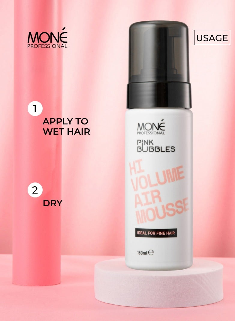 HI VOLUME AIR MOUSSE - root volume mousse with a delicate texture for root lift, hair thickening, and care, smooths hair cuticle, volume achieved through added density and hold, perfect for thin and damaged hair, perfumed with sweet vanilla scent (whipped cream, vanilla custard, chestnut, cashmere wood, pink pepper), 150ml