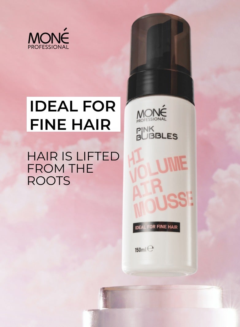 HI VOLUME AIR MOUSSE - root volume mousse with a delicate texture for root lift, hair thickening, and care, smooths hair cuticle, volume achieved through added density and hold, perfect for thin and damaged hair, perfumed with sweet vanilla scent (whipped cream, vanilla custard, chestnut, cashmere wood, pink pepper), 150ml