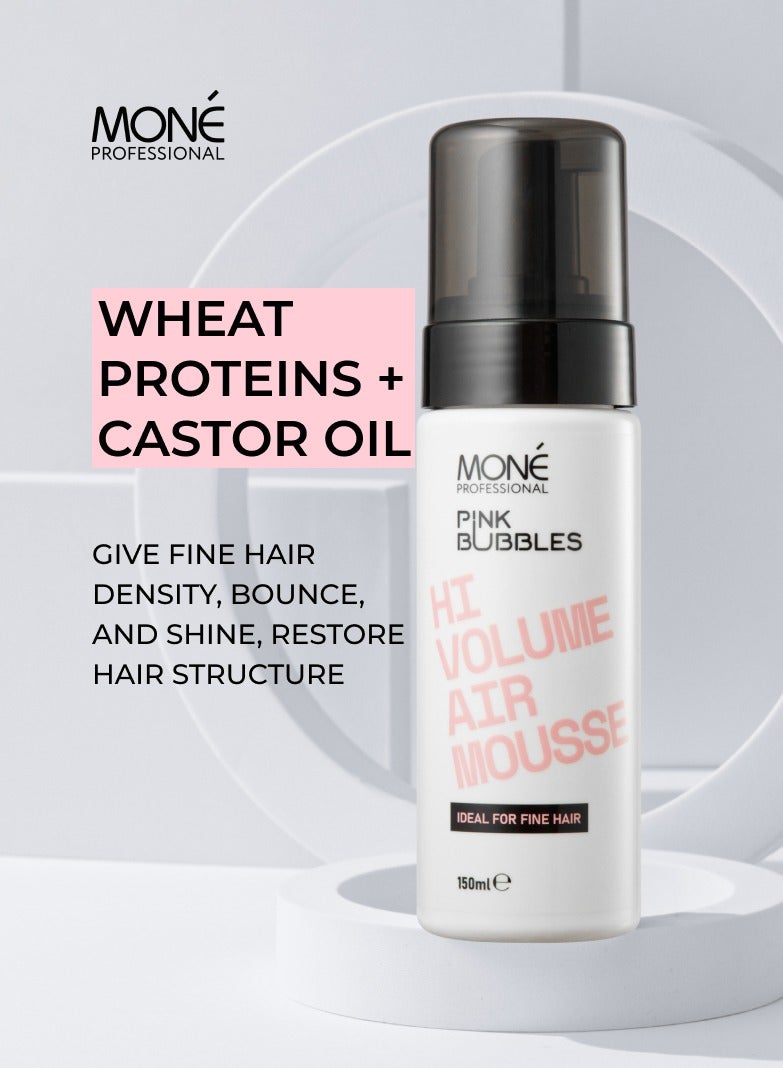 HI VOLUME AIR MOUSSE - root volume mousse with a delicate texture for root lift, hair thickening, and care, smooths hair cuticle, volume achieved through added density and hold, perfect for thin and damaged hair, perfumed with sweet vanilla scent (whipped cream, vanilla custard, chestnut, cashmere wood, pink pepper), 150ml