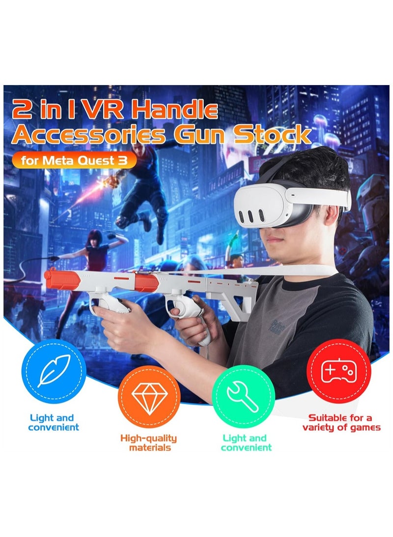 VR Control Gun, 2-in-1 Magnetic VR Gun Stock for Meta Quest 3, VR Pistol Controller Holder with Shoulder Straps, Enhanced FPS Gaming Control and Experience