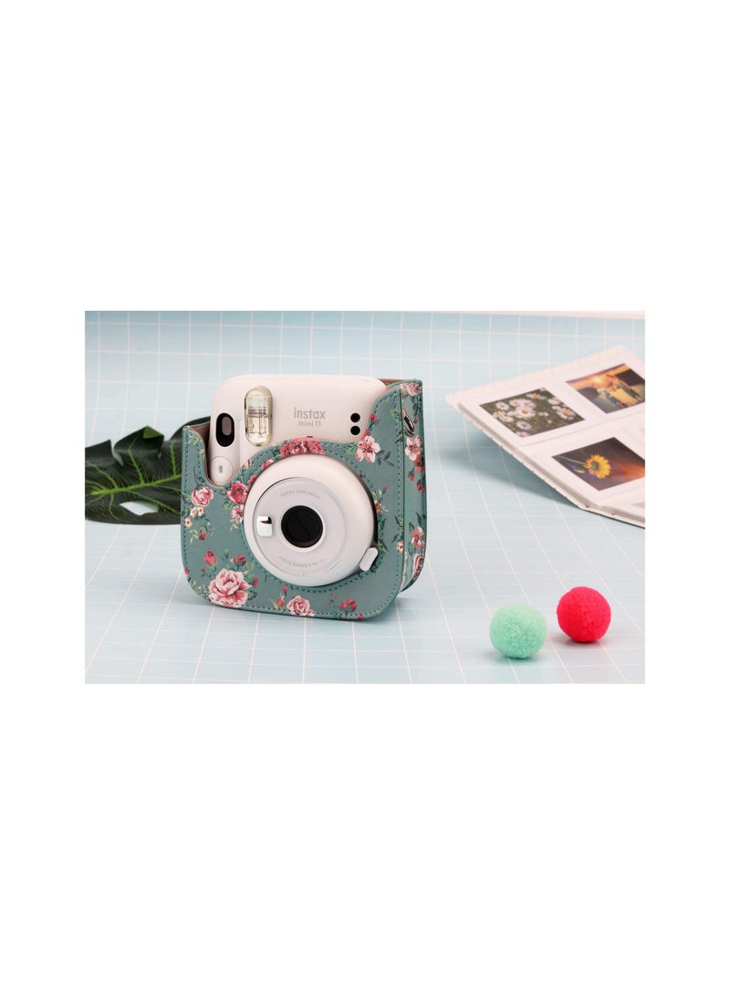 Premium Vegan Leather Protective Case for Fujifilm Instax Mini 11 Camera, Featuring Removable Adjustable Strap for Photographers and Enthusiasts.