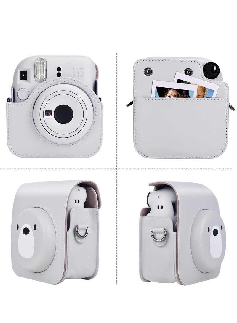 PU Leather Protective Case for Fujifilm Instax Mini 12/Polaroid Mini 12 Instant Camera, Removable Design with Adjustable Shoulder Strap for Easy Carrying and Protection.