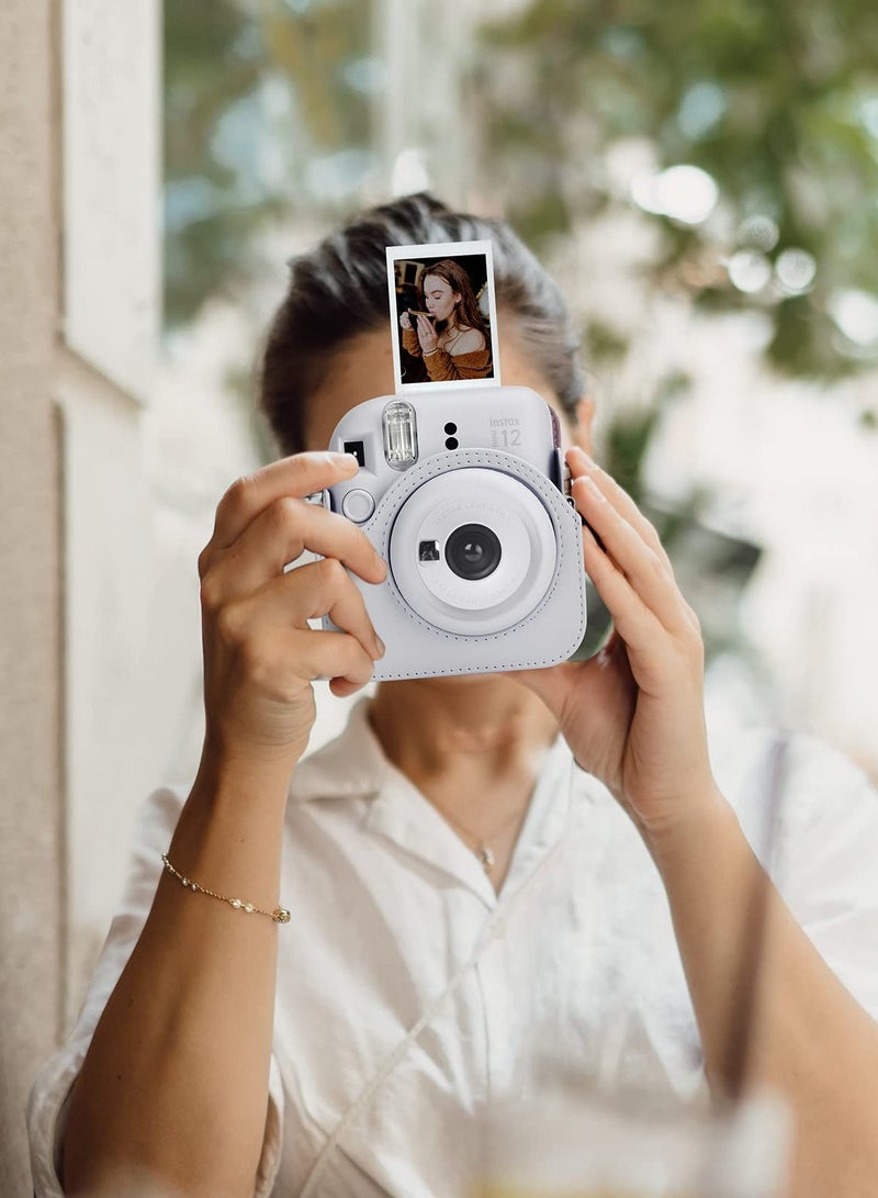 PU Leather Protective Case for Fujifilm Instax Mini 12/Polaroid Mini 12 Instant Camera, Removable Design with Adjustable Shoulder Strap for Easy Carrying and Protection.