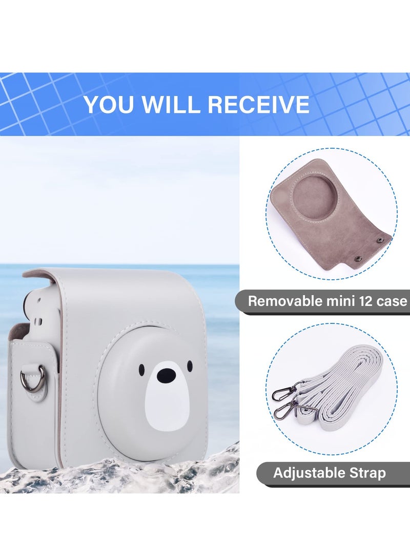 PU Leather Protective Case for Fujifilm Instax Mini 12/Polaroid Mini 12 Instant Camera, Removable Design with Adjustable Shoulder Strap for Easy Carrying and Protection.