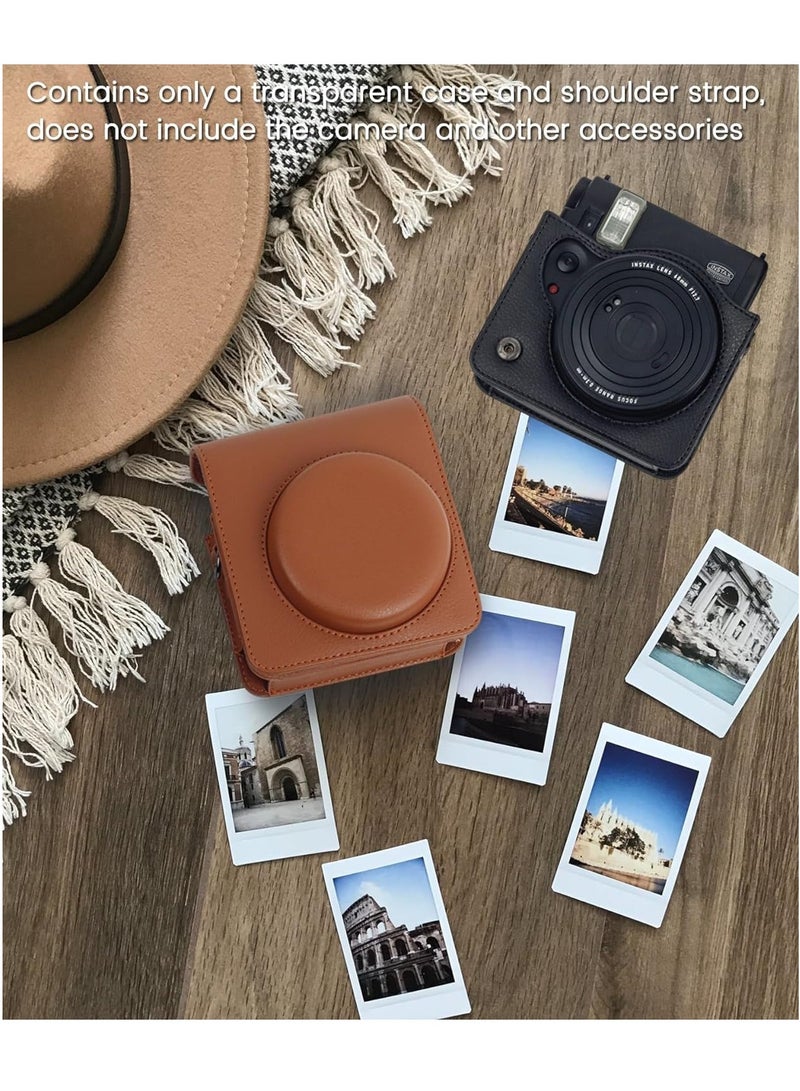 Camera Bag for Fuji Instax Mini 99 Instant Camera with Adjustable Shoulder Strap, Photo Frame, and Cartoon Stickers (Brown)