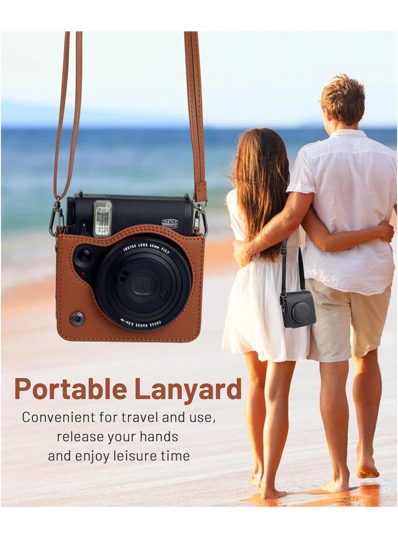 Camera Bag for Fuji Instax Mini 99 Instant Camera with Adjustable Shoulder Strap, Photo Frame, and Cartoon Stickers (Brown)