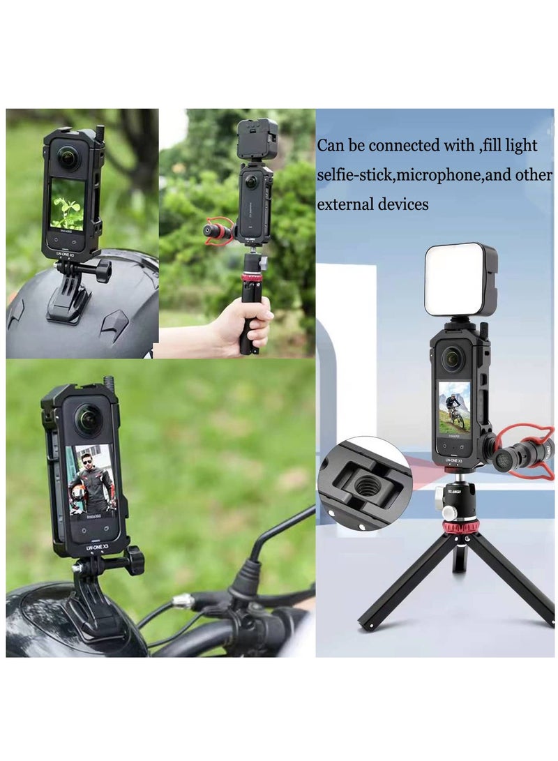 Aluminum Frame Cage with Sticky Lens Guard Set and Screen Protector for Insta360 X3 - Anti-Scratch Metal Housing Shell and Tempered Glass Protective Film Accessories Kit.