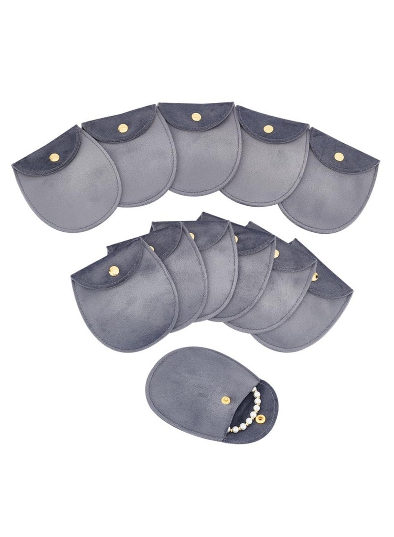 12-Pack Gray Velvet Jewelry Pouches, 8.3x7.7x0.8cm with Golden Snap Fastener, Ideal for Jewelry Storage, Wedding Favors, and Party Gift Packaging.