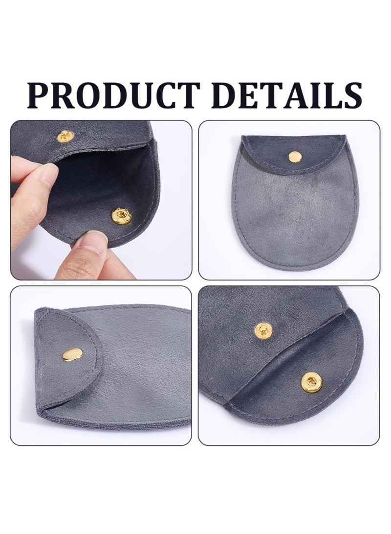 12-Pack Gray Velvet Jewelry Pouches, 8.3x7.7x0.8cm with Golden Snap Fastener, Ideal for Jewelry Storage, Wedding Favors, and Party Gift Packaging.