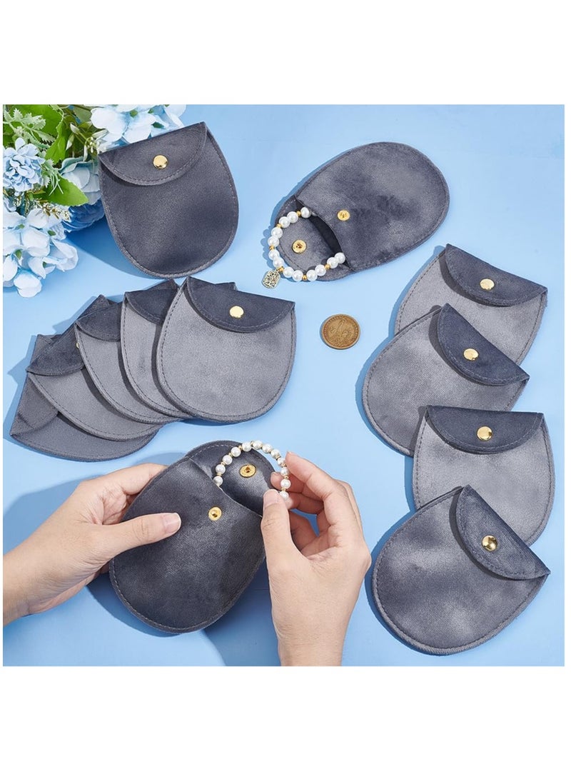 12-Pack Gray Velvet Jewelry Pouches, 8.3x7.7x0.8cm with Golden Snap Fastener, Ideal for Jewelry Storage, Wedding Favors, and Party Gift Packaging.