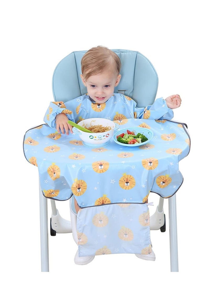 Waterproof Baby Weaning Bib, Anti-Dirty Feeding Bib for Babies, High Chair Shirt Bib for Weaning Supplies (Blue Lion Design)