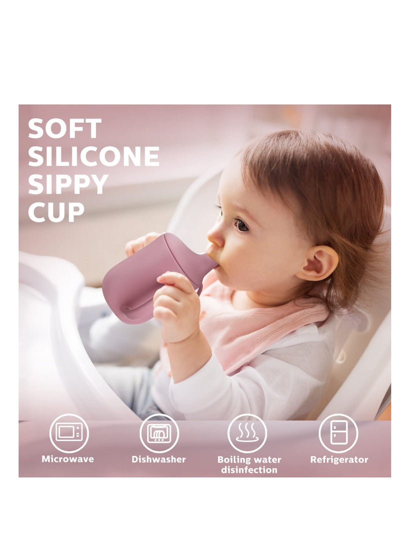 Silicone Sippy Cups for Babies, Soft Spill-Proof Training Cups with Double Handles and Spout Lid, Easy Grip for Toddlers 6 Months+, 5 oz (Rosy Pink) - Set of 2